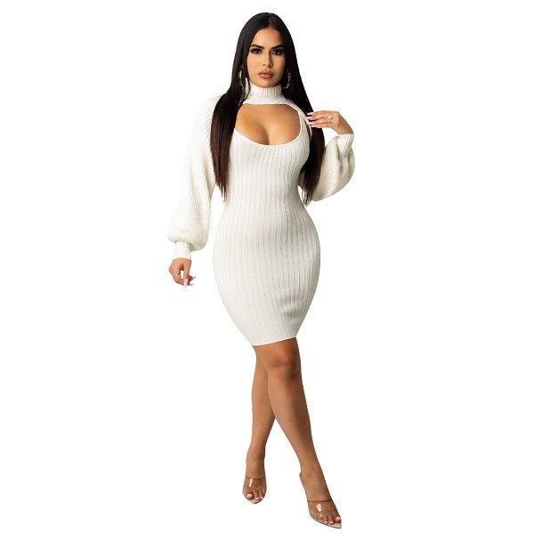 Night Out Long Sleeve Top And Solid Color Slip Dress