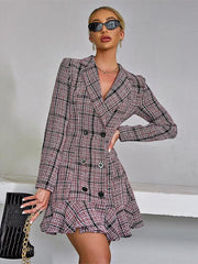 Elegant Notched Lapel Double-Breasted Business Short Blazer Dress