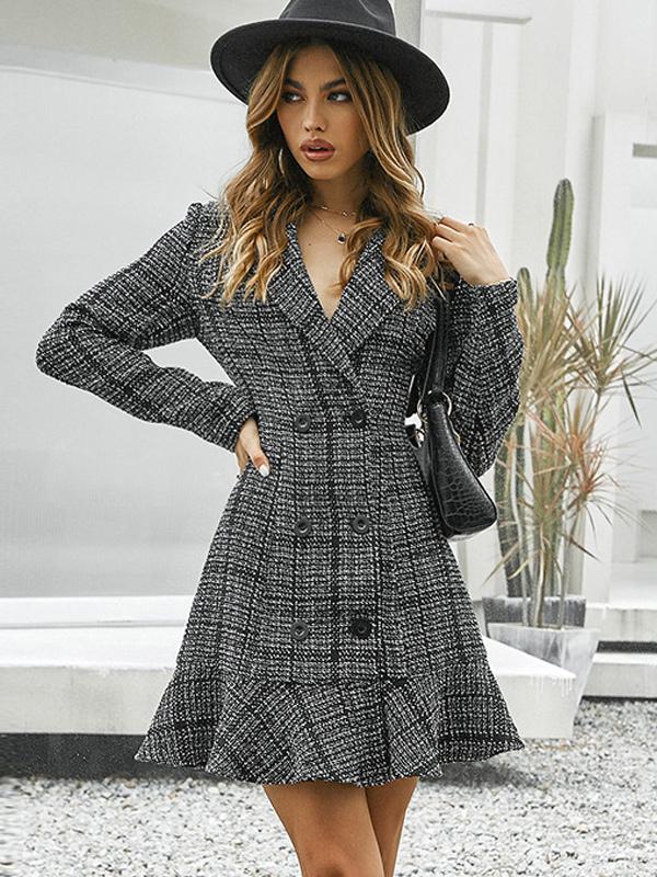 Elegant Notched Lapel Double-Breasted Business Short Blazer Dress