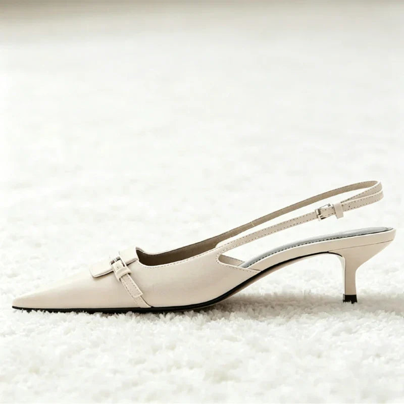 Novelty Belt Buckle Embroidered Slingback Heel