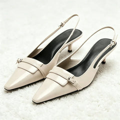 Novelty Belt Buckle Embroidered Slingback Heel