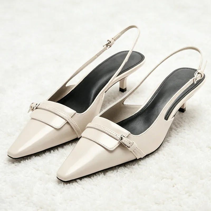 Novelty Belt Buckle Embroidered Slingback Heel