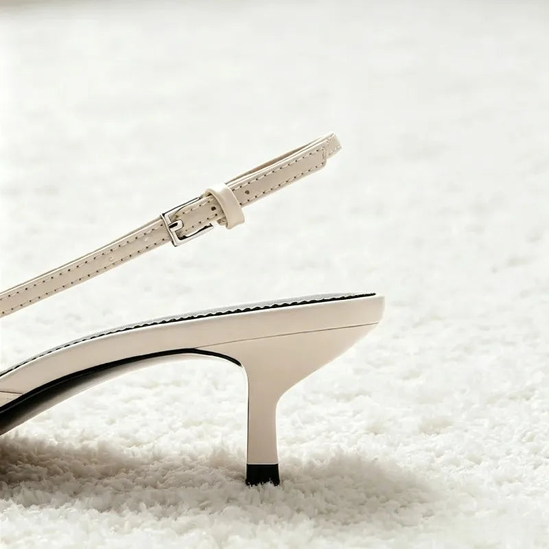 Novelty Belt Buckle Embroidered Slingback Heel