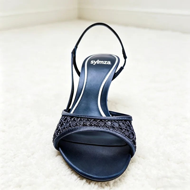Novelty Blue Mesh-Weave Detail Heel