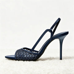Novelty Blue Mesh-Weave Detail Heel