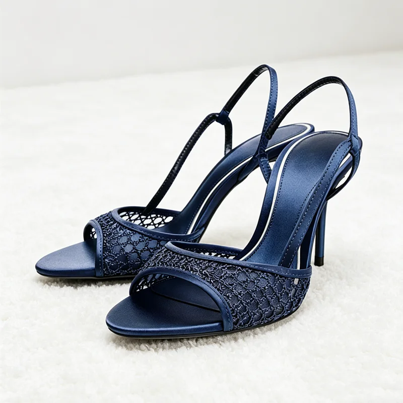 Novelty Blue Mesh-Weave Detail Heel
