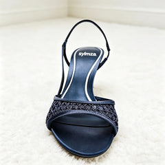 Novelty Blue Mesh-Weave Detail Heel