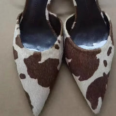 Novelty Cow Pattern Design Pumps Pointed Toe Ankle Strap Med High Heel
