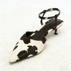 Novelty Cow Pattern Design Pumps Pointed Toe Ankle Strap Med High Heel