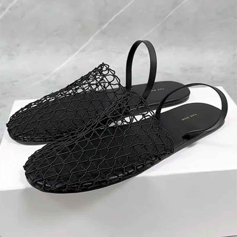 Novelty Mesh Flat Sandals Designer Weaving Hollow Breathable Mules Slippers Light Comfort Slingbacks Slide Sandals