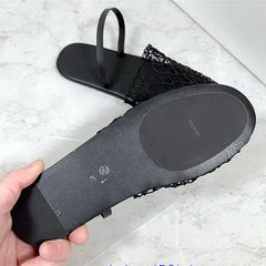 Novelty Mesh Flat Sandals Designer Weaving Hollow Breathable Mules Slippers Light Comfort Slingbacks Slide Sandals