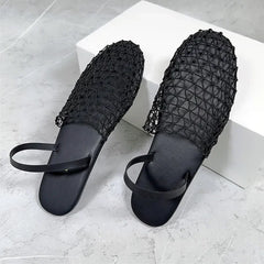 Novelty Mesh Flat Sandals Designer Weaving Hollow Breathable Mules Slippers Light Comfort Slingbacks Slide Sandals