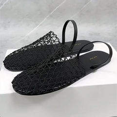 Novelty Mesh Flat Sandals Designer Weaving Hollow Breathable Mules Slippers Light Comfort Slingbacks Slide Sandals