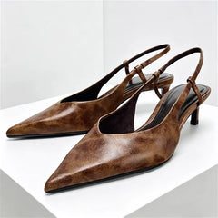 Novelty Retro Colour Design Pumps Pointed Toe Slingbacks Kitten Heel