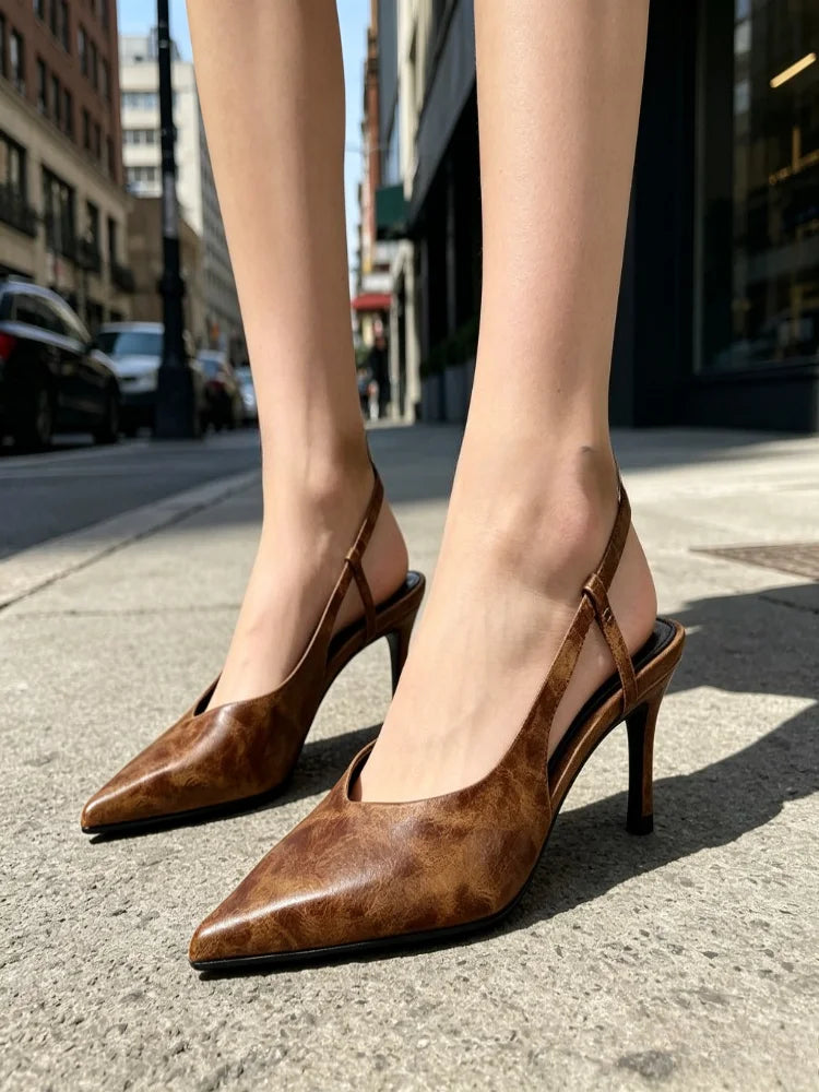 Novelty Retro Colour Design Pumps Pointed Toe Slingbacks Kitten Heel