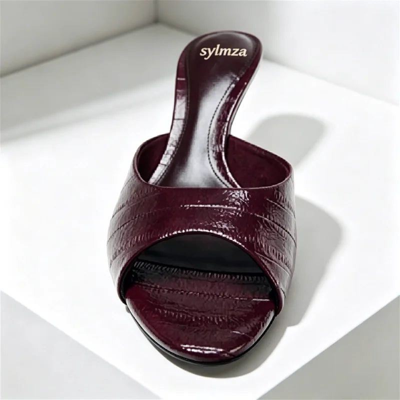 Novelty Textured Slingback Sandals Peep Toe Mule Slippers Wide Front Strap Design Stiletto High Heel