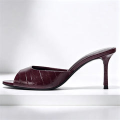 Novelty Textured Slingback Sandals Peep Toe Mule Slippers Wide Front Strap Design Stiletto High Heel