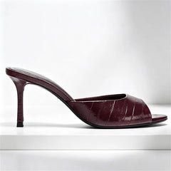Novelty Textured Slingback Sandals Peep Toe Mule Slippers Wide Front Strap Design Stiletto High Heel