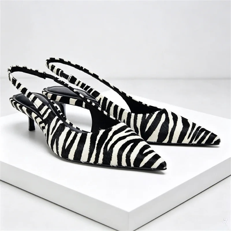 Novelty Zebra Print Design Kitten Heel