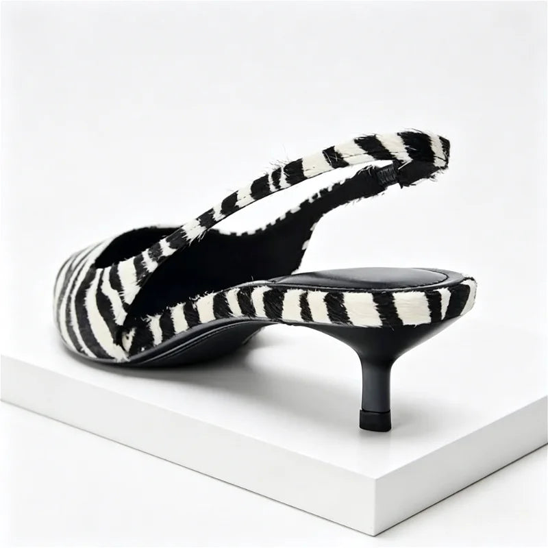 Novelty Zebra Print Design Kitten Heel