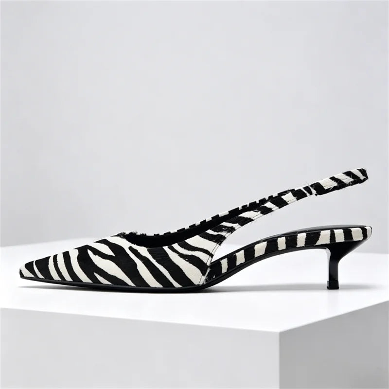 Novelty Zebra Print Design Kitten Heel