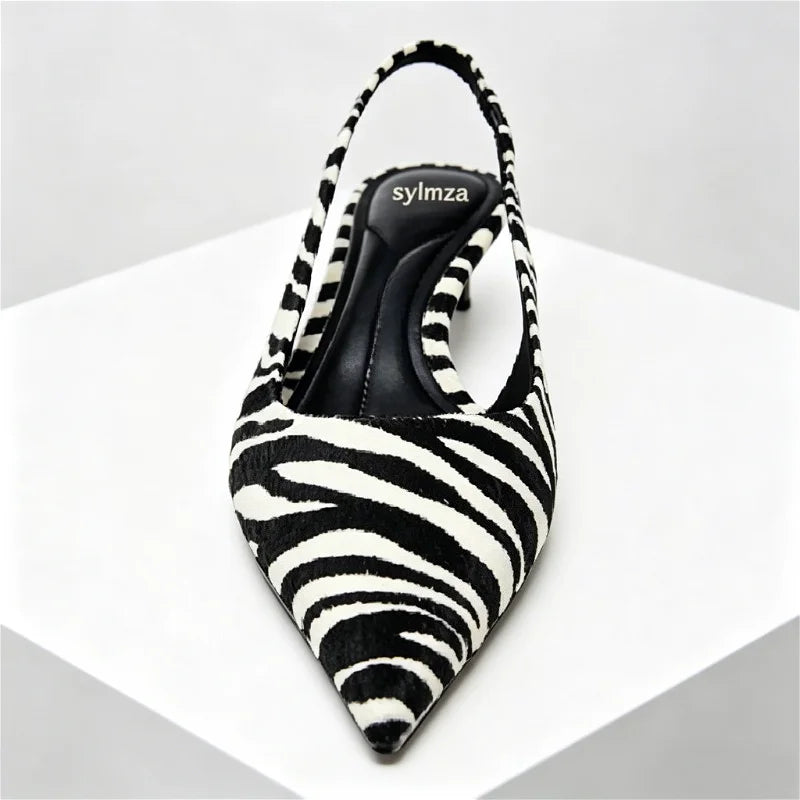 Novelty Zebra Print Design Kitten Heel