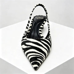 Novelty Zebra Print Design Kitten Heel