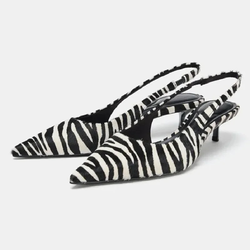 Novelty Zebra Print Design Kitten Heel
