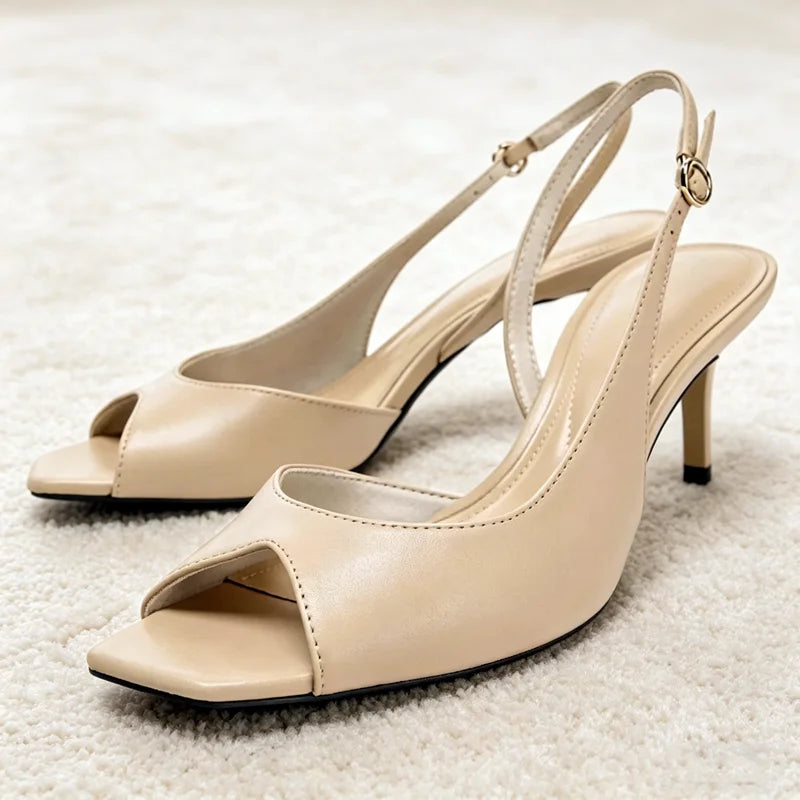 Nude Soft Leather Pu Heel
