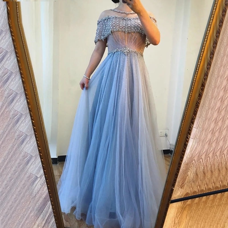 O-Neck Diamond Sequins Evening Dresses