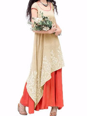 O-Neck Floral Crochet Embroidery Layered Maxi Dress