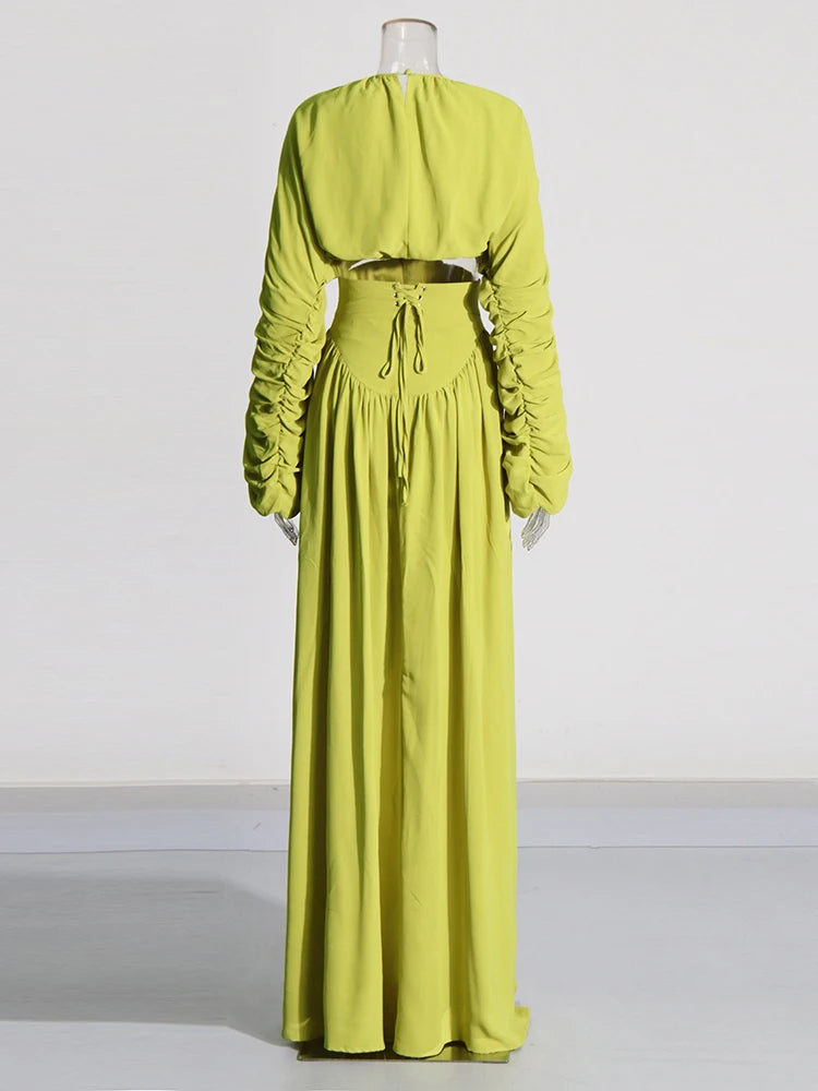 Vintage O Neck Long Sleeve Short Top High Waist A Line Skirts Suits Solid Loose Two Piece Set
