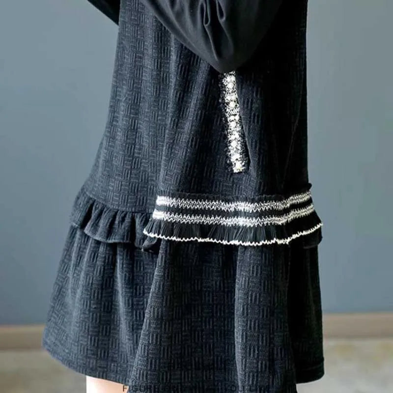 O-Neck Pockets Spliced Beading Ruffles Solid Color Casual Dresses