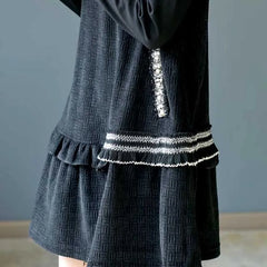 O-Neck Pockets Spliced Beading Ruffles Solid Color Casual Dresses