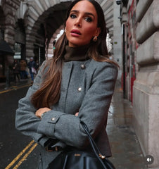 Vintage O-neck Long Sleeve Double Breasted Pleated Loose Blazer Mini Skirt Suit Set