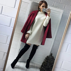 O-neck Pullover Solid Knitted Cotton Sweater Dresses