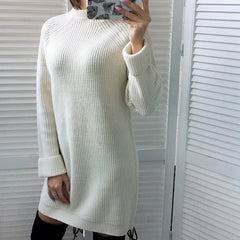 O-neck Pullover Solid Knitted Cotton Sweater Dresses