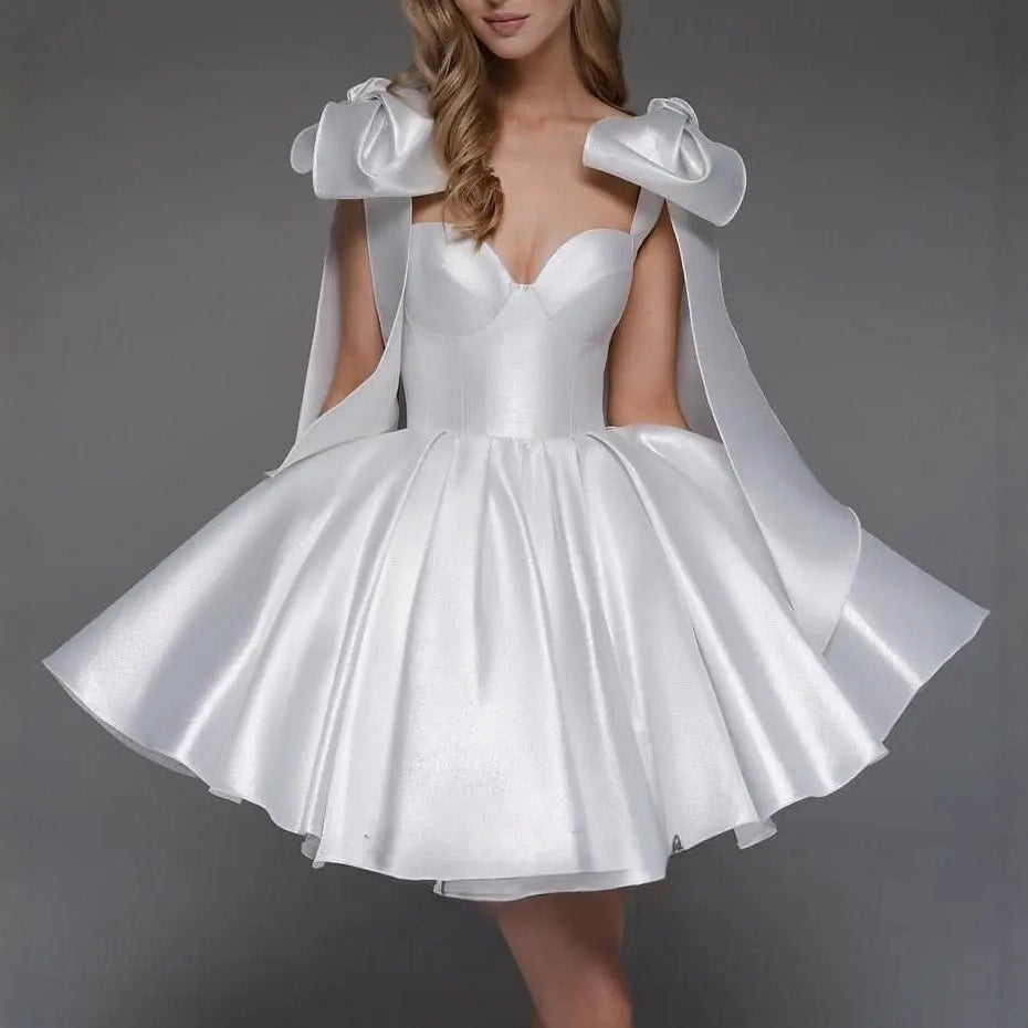 Elegant Ruffled Halter Shinny Satin Party Cocktail Party Mini Dress