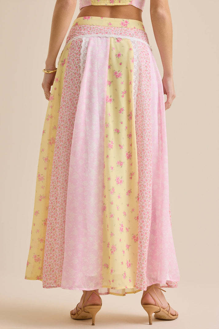 Print High Waist Pleated Slim Maxi Dresses Fly Sleeve Tops Skirt Sets
