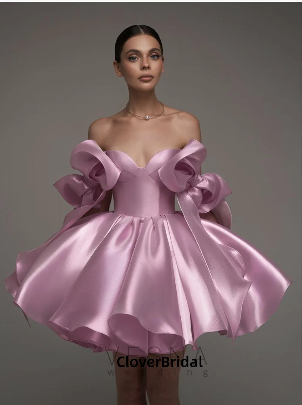 Elegant Ruffled Halter Shinny Satin Party Cocktail Party Mini Dress