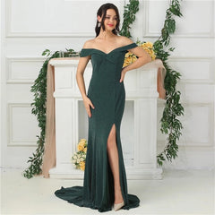 Off Shoulder Boat Neck Simple Evening Prom Dress