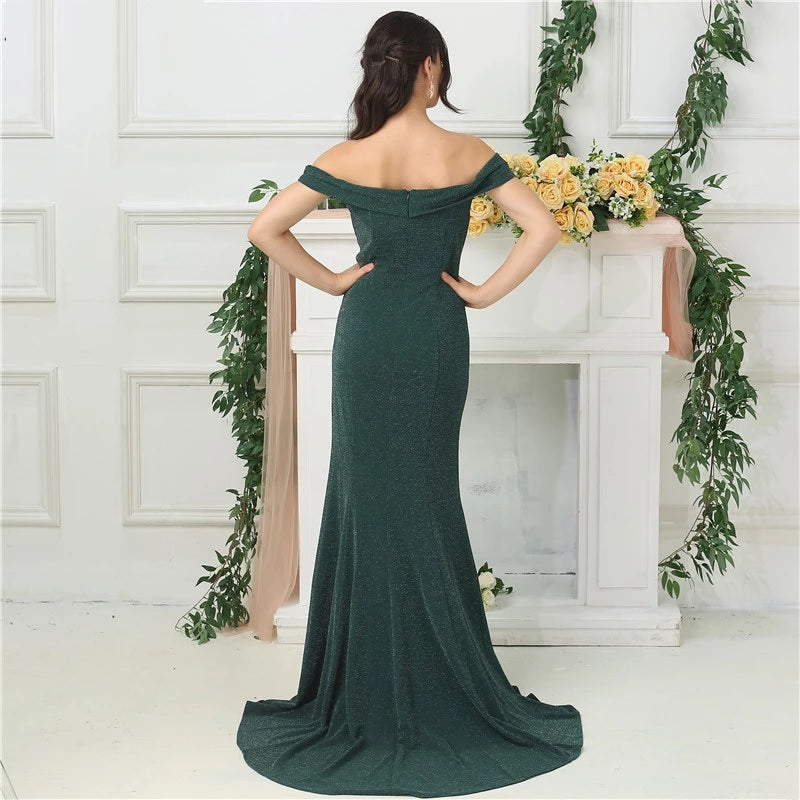 Off Shoulder Boat Neck Simple Evening Prom Dress
