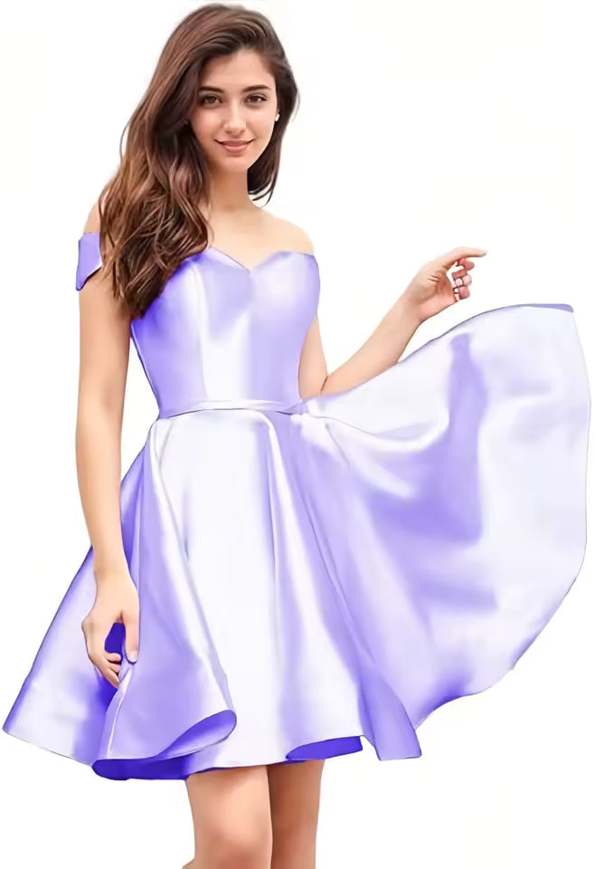 Off Shoulder Homecoming Satin Sweetheart Cocktail Party Prom Short Gown