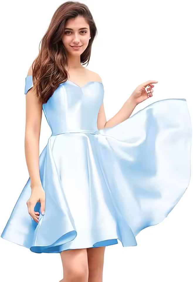 Off Shoulder Homecoming Satin Sweetheart Cocktail Party Prom Short Gown