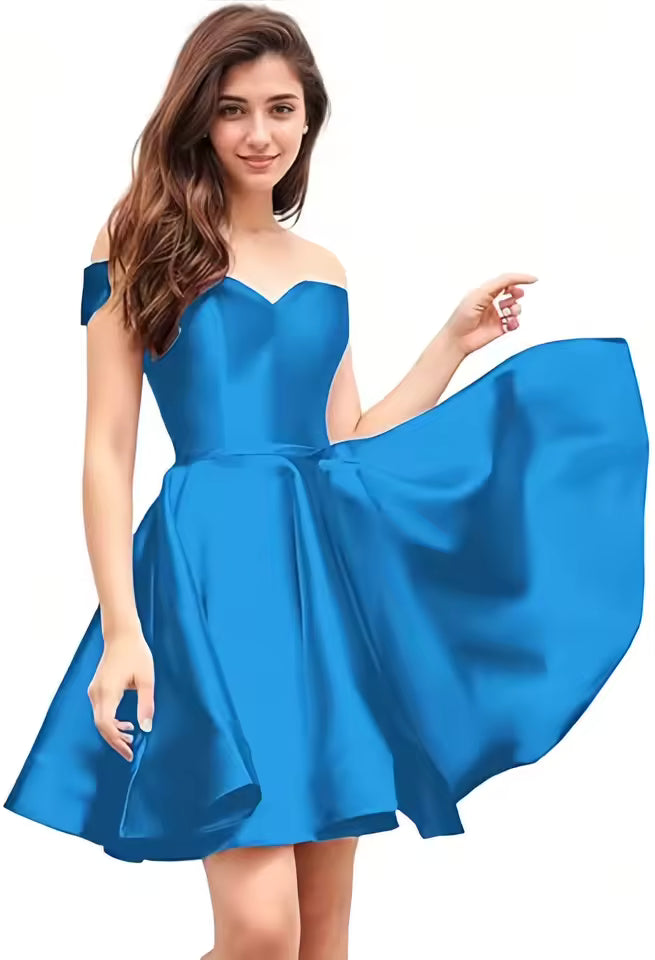 Off Shoulder Homecoming Satin Sweetheart Cocktail Party Prom Short Gown