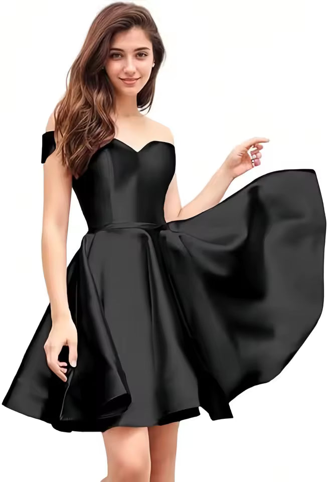 Off Shoulder Homecoming Satin Sweetheart Cocktail Party Prom Short Gown