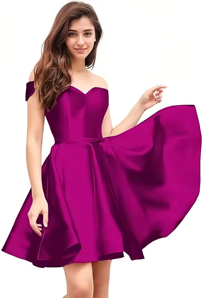 Off Shoulder Homecoming Satin Sweetheart Cocktail Party Prom Short Gown