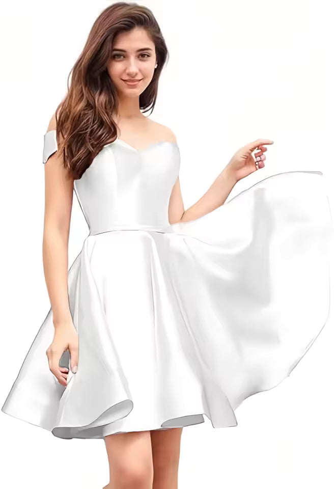 Off Shoulder Homecoming Satin Sweetheart Cocktail Party Prom Short Gown