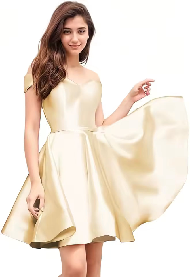 Off Shoulder Homecoming Satin Sweetheart Cocktail Party Prom Short Gown