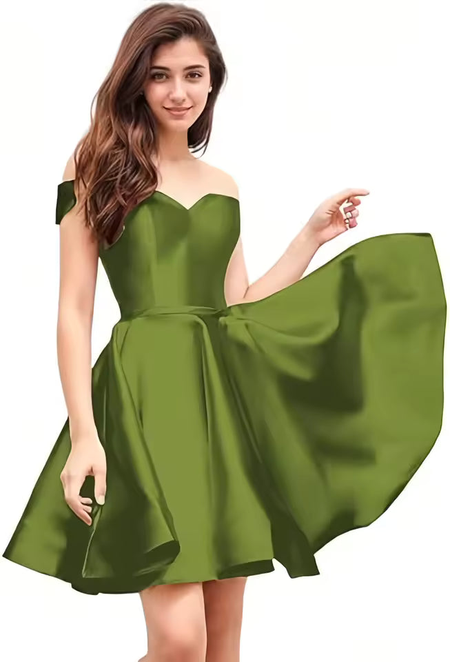 Off Shoulder Homecoming Satin Sweetheart Cocktail Party Prom Short Gown
